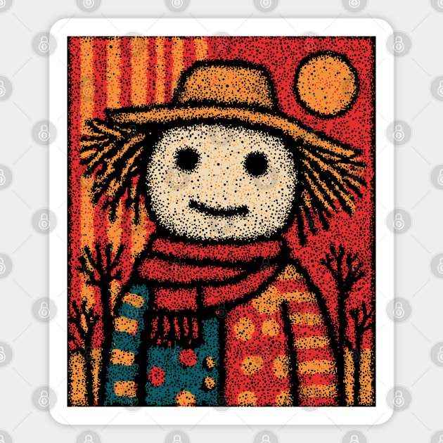 Folk Art Scarecrow | The Autumn Harvest Guardian Magnet by TuncGK